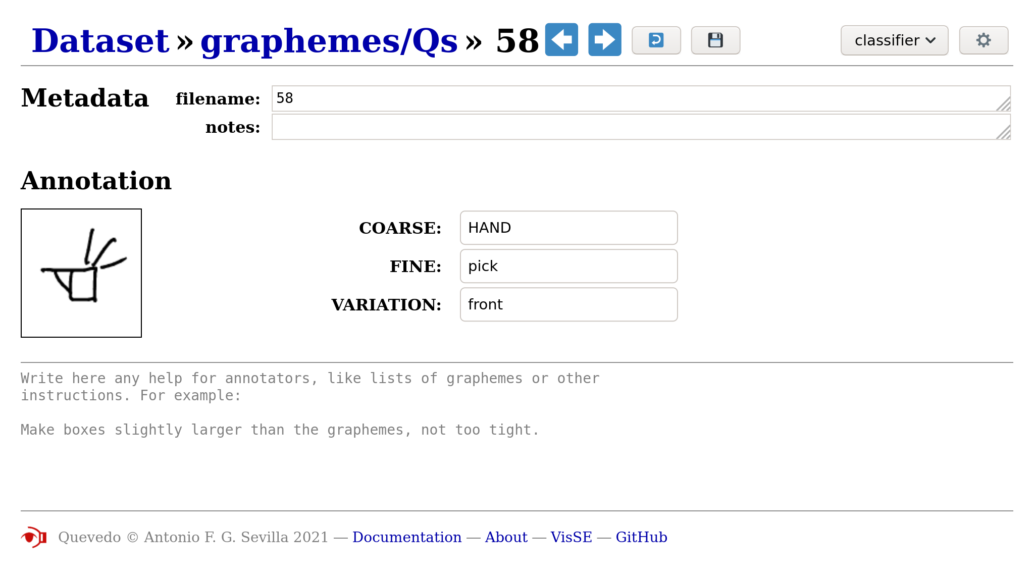 Grapheme annotation in the web UI.