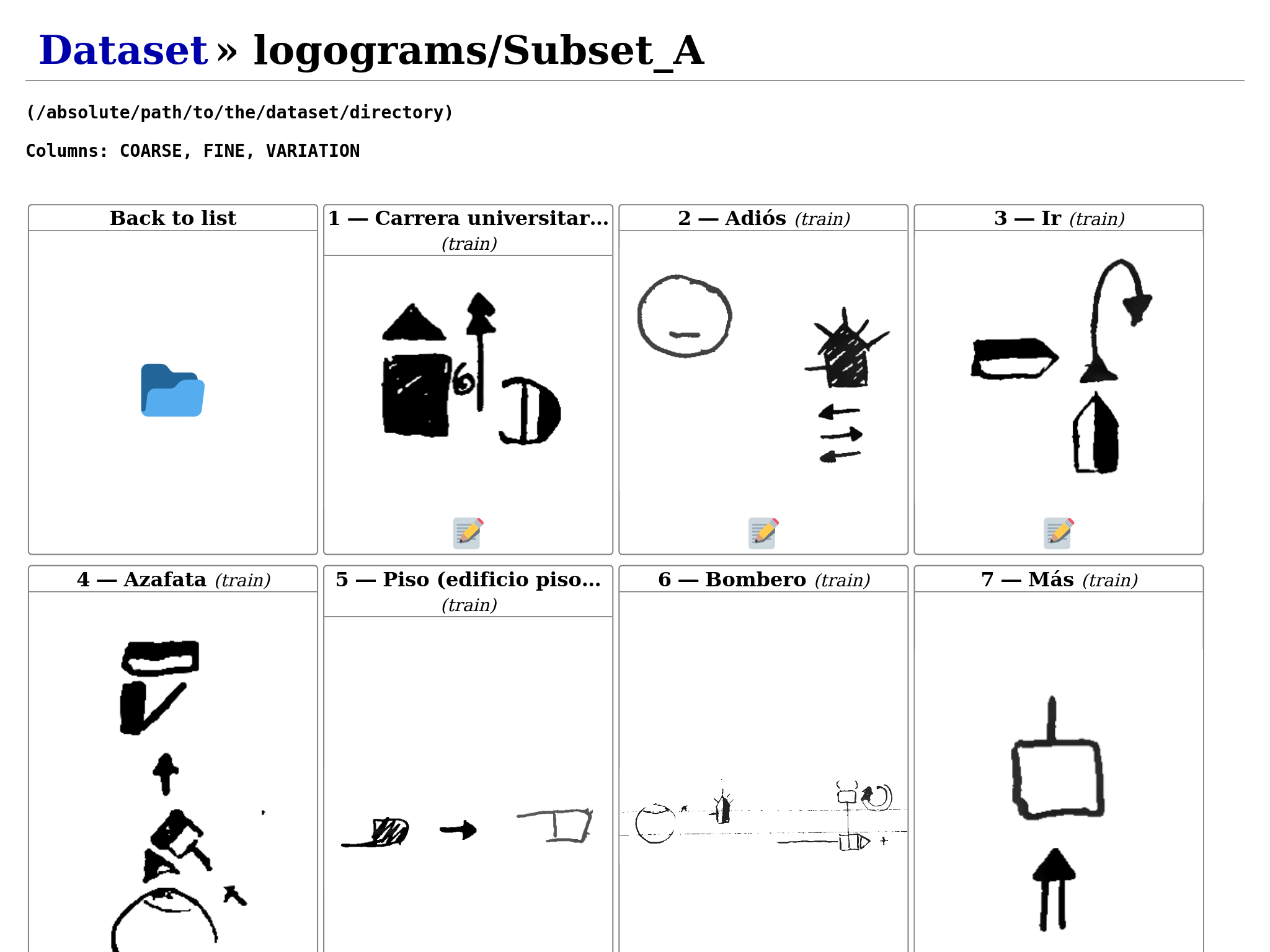 Subset listing in the web UI.